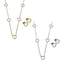Fashion Stainless Steel Jewelry Sets, Stud Earring & necklace, with 2Inch extender chain, Heart, plated, oval chain & for woman 1.5mm Approx 19 Inch 
