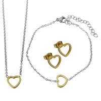 Fashion Stainless Steel Jewelry Sets, Stud Earring & bracelet & necklace, with 1.5Inch extender chain, Heart, plated, oval chain & for woman 1.5mm 1.5mm Approx 18 Inch, Approx 6.5 Inch 