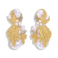 Kunststoff Perle Zink Legierung Ohrring, Zinklegierung, mit Kunststoff Perlen, plattiert, Modeschmuck & für Frau & mit Strass, goldfarben, verkauft von Paar