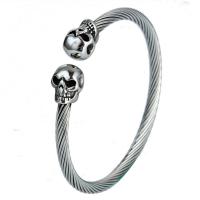 Stainless Steel Cuff Bangle, Skull, plated, fashion jewelry & for man, silver color 
