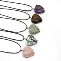 Gemstone Necklaces, with PU Leather Cord & Brass, Heart, plated & Unisex, 32*30mm Approx 17.7 Inch 