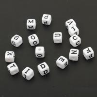 Kunststoff Alphabet Perlen, mit Brief Muster & gemischt, weiß, Grade A, 11X11X11mm, Bohrung:ca. 4mm, ca. 350PCs/Tasche, verkauft von Tasche