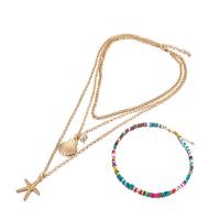 Resin Zinc Alloy Necklace, with ABS Plastic Pearl & Resin, gold color plated, 2 pieces & oval chain & for woman, 20mm,25mm 