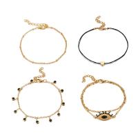 Zinc Alloy Anklet, with PU Leather Cord, gold color plated, 4 pieces & oval chain & for woman & with rhinestone Approx 7.5-7.8 Inch 