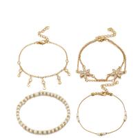 Zinc Alloy Anklet, with Resin, gold color plated, 4 pieces & oval chain & for woman & with rhinestone Approx 7.8-8.2 Inch 