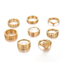 Zinc Alloy Ring Set, finger ring, gold color plated, 8 pieces & for woman & with rhinestone, US Ring .5 