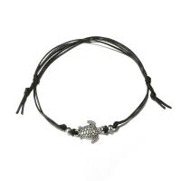Waxed Nylon Cord Anklet, with Zinc Alloy, Turtle, antique silver color plated, adjustable & for woman 20mm Approx 6.3-11 Inch 