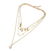 Ожерелье цинкового сплава , цинковый сплав, с ABS пластик жемчужина, плакирован золотом, Овальный цепь & Женский & 3-нить, 10mm, продается Strand