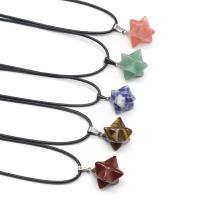 Gemstone Necklaces, with PU Leather Cord & Zinc Alloy, platinum color plated & for woman, 14mm Approx 17.7 Inch 