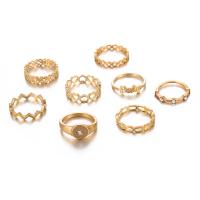 Zinc Set anillo de aleación, aleación de zinc, anillo de dedo, chapado en color dorado, 8 piezas & para mujer & con diamantes de imitación, tamaño:10.5, Vendido por Set