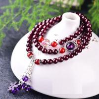 Natural Garnet Bracelet, with Zinc Alloy, polished, for woman & multi-strand 6mm Approx 19 Inch 