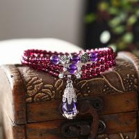 Natural Garnet Bracelet, with 925 Sterling Silver, plated & for woman & with rhinestone & multi-strand, 4mm Approx 19 Inch 