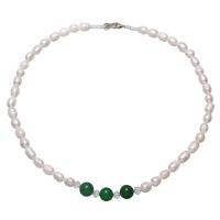 Gemstone Freshwater Pearl Necklace, with Gemstone & Glass Seed Beads, brass lobster clasp, platinum color plated & for woman, 7-10mm Approx 17.5 Inch 