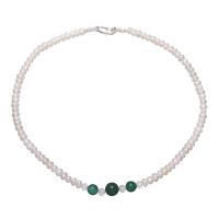 Freshwater Pearl Brass Necklace, with Green Aventurine & Glass Seed Beads, brass lobster clasp, platinum color plated, for woman, 4-6mm Approx 16.6 Inch 