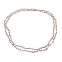 Freshwater Pearl Sweater Chain Necklace, with Brass, Rice, platinum color plated, for woman, pink, 5-6mm Approx 46 Inch 