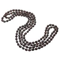 Freshwater Pearl Sweater Chain Necklace, Rice, for woman, black, 7-9mm Approx 64 Inch 
