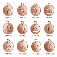 Stainless Steel Constellation Pendant, 12 Signs of the Zodiac, plated, fashion jewelry & hollow, rose gold color 