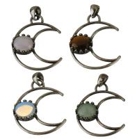 Gemstone Brass Pendants, with Gemstone, Moon, antique brass color plated, fashion jewelry Approx 