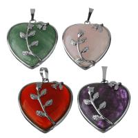 Gemstone Brass Pendants, with Gemstone, Heart, silver color plated, fashion jewelry Approx 