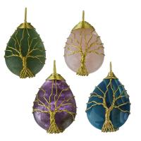 Gemstone Brass Pendants, with Gemstone, gold color plated, fashion jewelry Approx 