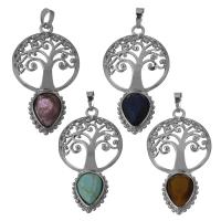 Gemstone Brass Pendants, with Gemstone, silver color plated, fashion jewelry Approx 