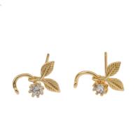Brass Earring Stud Component, Leaf, gold color plated, fashion jewelry & detachable & for woman & with rhinestone, 7.5*9*3mm 