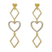 Zinc Alloy Rhinestone Drop Earring, stainless steel post pin, gold color plated, for woman & with rhinestone, 85*22mm 