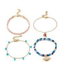 Zinc Alloy Anklet, with Resin, gold color plated, 4 pieces & oval chain & for woman & enamel & with rhinestone 