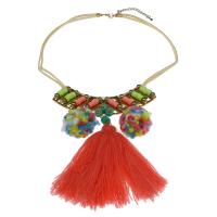 Zinc Alloy Fringe Necklace, with Cotton Thread & Plush, with 7.5cm extender chain, gold color plated, for woman, multi-colored Approx 15.75 Inch 