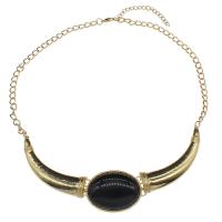 Resin Zinc Alloy Necklace, with Resin, with 6cm extender chain, gold color plated, twist oval chain & for woman, black Approx 13 Inch 