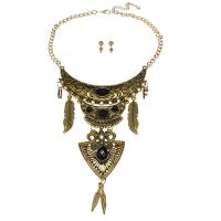 Fashion Zinc Alloy Jewelry Sets, Stud Earring & necklace, with Resin, with 7cm extender chain, antique gold color plated, twist oval chain & for woman, black Approx 11.42 Inch 