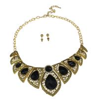 Rhinestone Zinc Alloy Jewelry Set, Stud Earring & necklace, with Resin, with 8cm extender chain, antique gold color plated, twist oval chain & for woman & with rhinestone, black Approx 9.45 Inch 