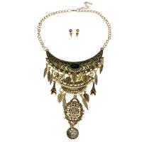Fashion Zinc Alloy Jewelry Sets, Stud Earring & necklace, with Resin, with 7cm extender chain, antique gold color plated, twist oval chain & for woman, black Approx 11.82 Inch 