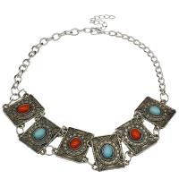 Resin Zinc Alloy Necklace, with Resin, with 5cm extender chain, antique silver color plated, twist oval chain & for woman, multi-colored Approx 7.88 Inch 
