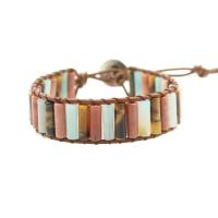 ​Amazonite​ Bracelet, with Leather, plated, fashion jewelry & Unisex & adjustable, multi-colored, 17cm 