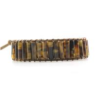 Tiger Eye Stone Bracelets, with leather cord, plated, fashion jewelry & Unisex & adjustable, brown, 17cm 
