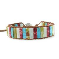 ​Amazonite​ Bracelet, with leather cord, plated, fashion jewelry & Unisex & adjustable, multi-colored, 17cm 