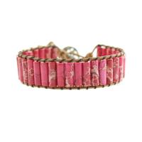 Impression Jasper Bracelet, with Leather, plated, fashion jewelry & Unisex & adjustable, pink, 17cm 