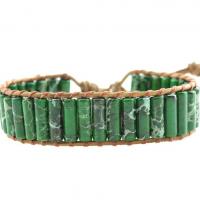 Impression Jasper Bracelet, with Leather, plated, fashion jewelry & Unisex & adjustable, green, 17cm 