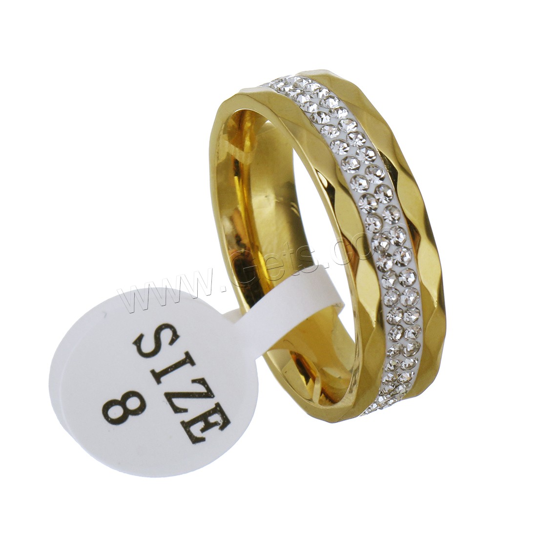 Rhinestone Stainless Steel Finger Ring, with Rhinestone Clay Pave, plated, different size for choice & for woman, more colors for choice, 6mm, Sold By PC