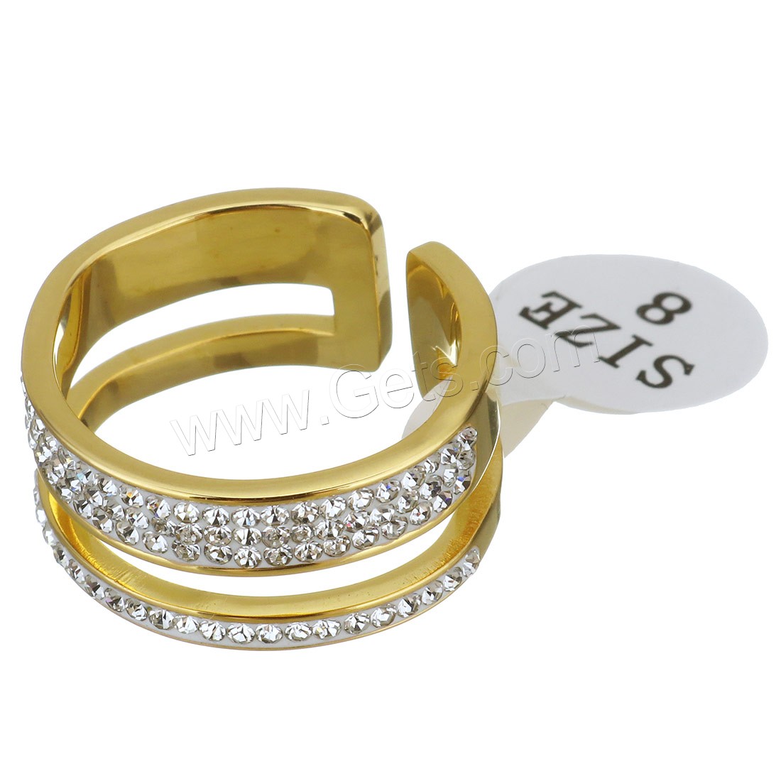 Нержавеющая сталь Rhinestone палец кольцо, нержавеющая сталь, с клей, Другое покрытие, разный размер для выбора & Женский, Много цветов для выбора, 9.5mm, продается PC
