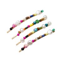 Hair Slide, Zinc Alloy, with Wood & Plastic Pearl, plated, 4 pieces & fashion jewelry & for woman 
