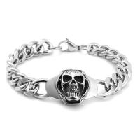 Stainless Steel Bracelet, Skull, plated, fashion jewelry & for man, silver color 