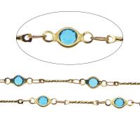 Brass Chain, with Crystal, gold color plated, faceted 