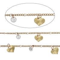 Brass Chain, with Crystal, Flat Heart, plated, 10*8*0.5mm,3.5*2*1mm,12*2*0.5mm 