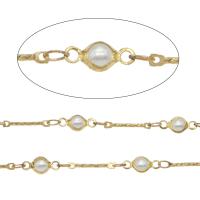 Brass Chain, with ABS Plastic Pearl, gold color plated, DIY, 10.5*5*3mm,4*3mm,13*2*1mm 