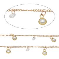 Brass Chain, with ABS Plastic Pearl & Crystal, plated, DIY, 6*4*2.5mm,3.5*2*1mm,2.5*2*1mm 