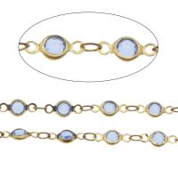 Brass Chain, with Crystal, gold color plated, DIY & faceted 10.5*5*2mm,4*3*1mm 