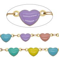 Brass Chain, Flat Heart, gold color plated, DIY & enamel 12*7*3mm,4*3*0.5mm 