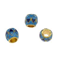 Enamel Brass European Beads, gold color plated, blue Approx 5mm 